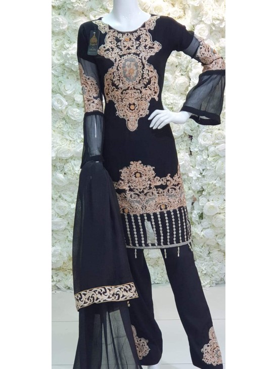 Black Chiffon Pakistani Suit Ready To Wear Fancy Dress