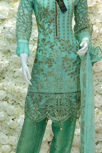 MINT GREEN ETHEREALLY EMBROIDERED CHIFFON READYMADE SALWAR SUIT