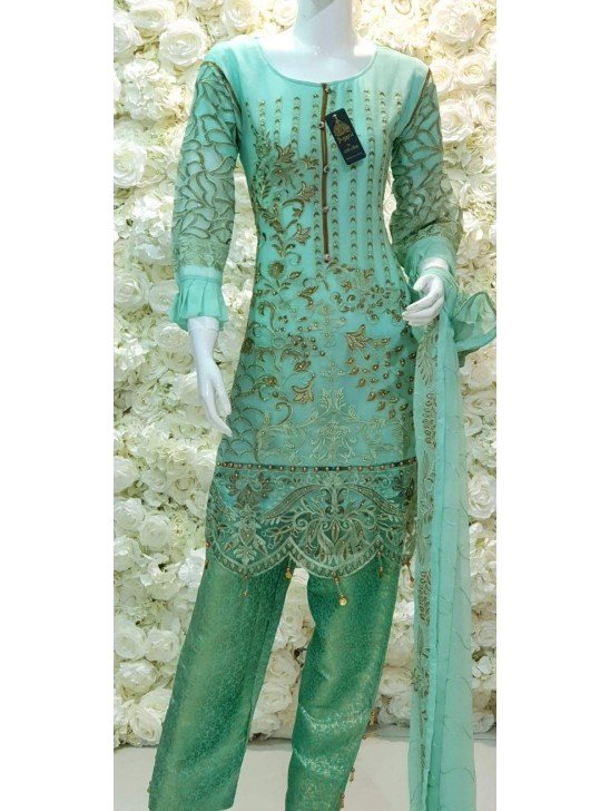 MINT GREEN ETHEREALLY EMBROIDERED CHIFFON READYMADE SALWAR SUIT