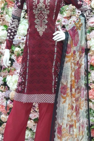 Maroon Pakistani Designer Lawn Salwar Suit