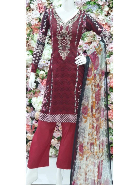 Maroon Pakistani Designer Lawn Salwar Suit