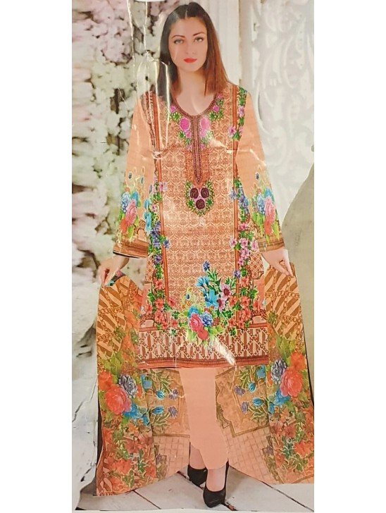 SAFFRON PEACH READYMADE PAKISTANI PRINTED LAWN SUIT