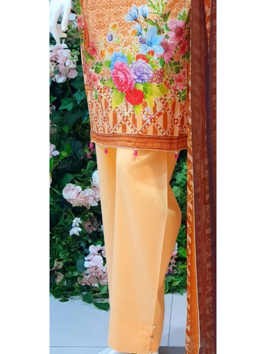 SAFFRON PEACH READYMADE PAKISTANI PRINTED LAWN SUIT