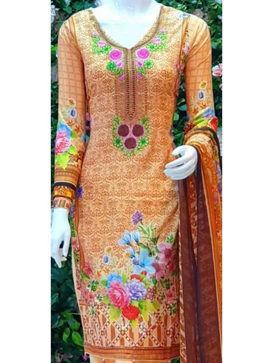 SAFFRON PEACH READYMADE PAKISTANI PRINTED LAWN SUIT