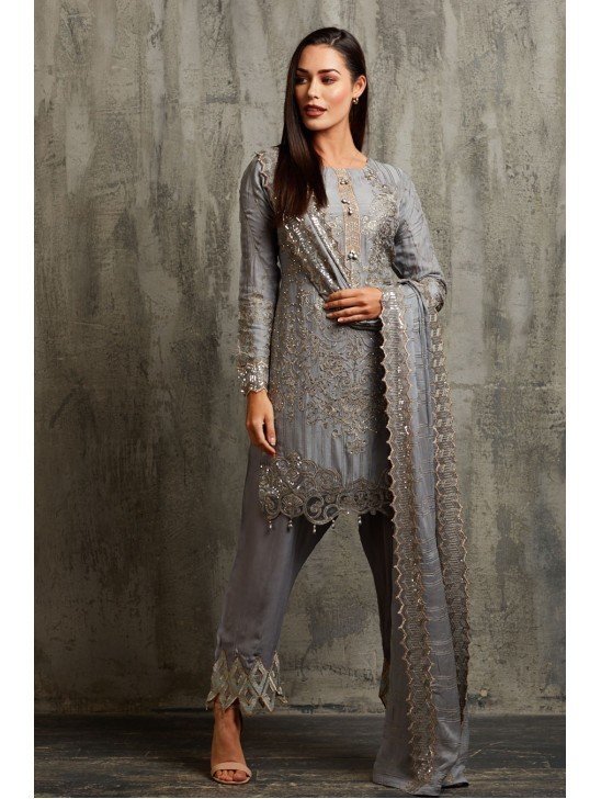 Ash Grey Pakistani Party Suit