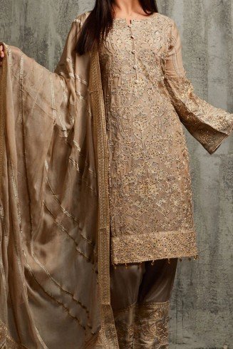 Gold Pakistani Designer Suit Heavy Embellished Party Dress