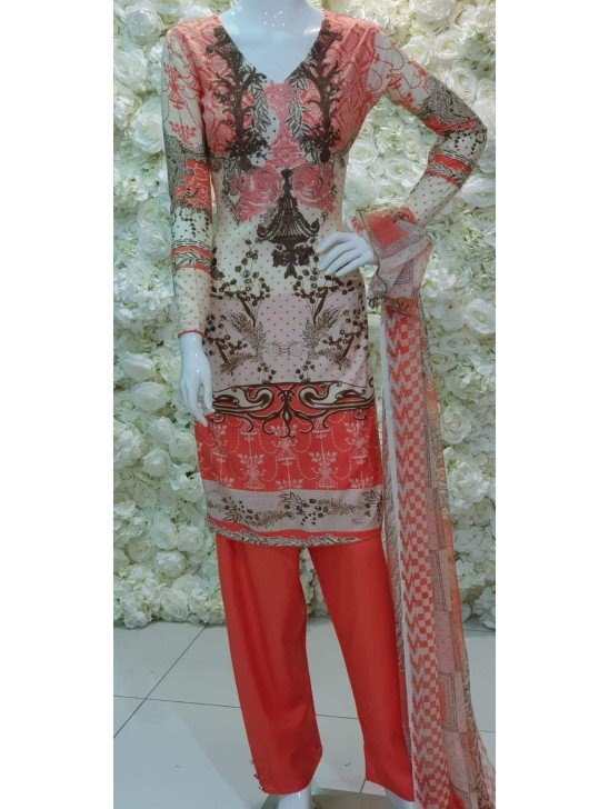 Coral Grey Pakistani Lawn Readymade Suit