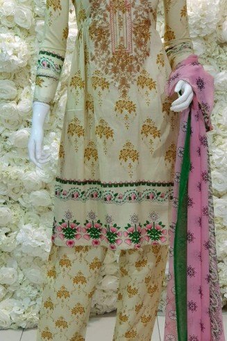 Cream Peplum Lawn Pakistani Suit 