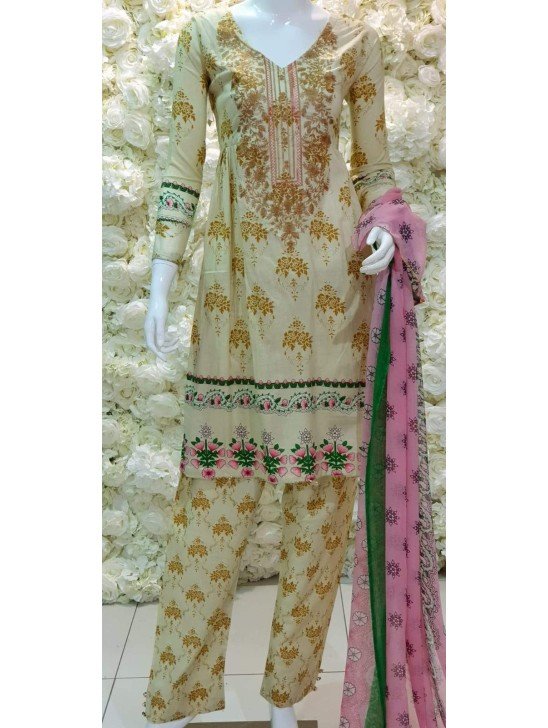Cream Peplum Lawn Pakistani Suit