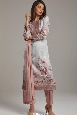 Rose Pink Printed Warm Wool Salwar Kameez Suit