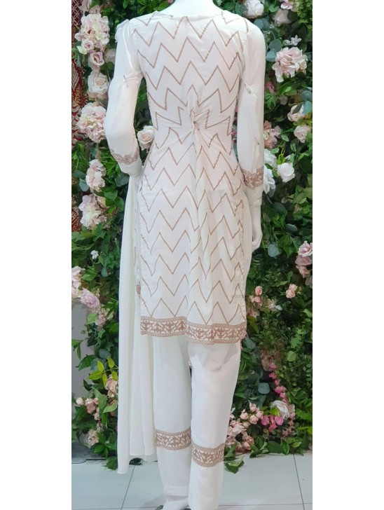 WHITE RICH LINEN FABRIC READYMADE PAKISTANI SALWAR KAMEEZ