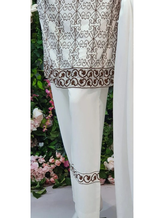 WHITE READYMADE PAKISTANI PREMIUM LINEN SALWAR KAMEEZ