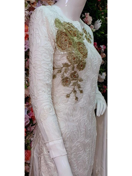 White Chiffon Pakistani Party Readymade Suit