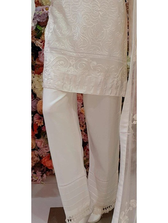 White Chiffon Pakistani Party Readymade Suit