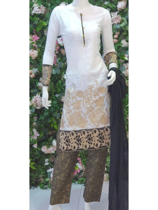 WHITE LINEN EMBROIDERED EID PAKISTANI DRESS