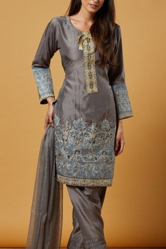 Sleet Grey Pakistani Designer Suit