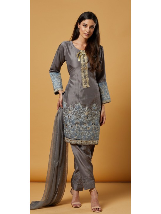 Sleet Grey Pakistani Designer Suit