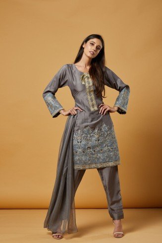 Sleet Grey Pakistani Designer Suit