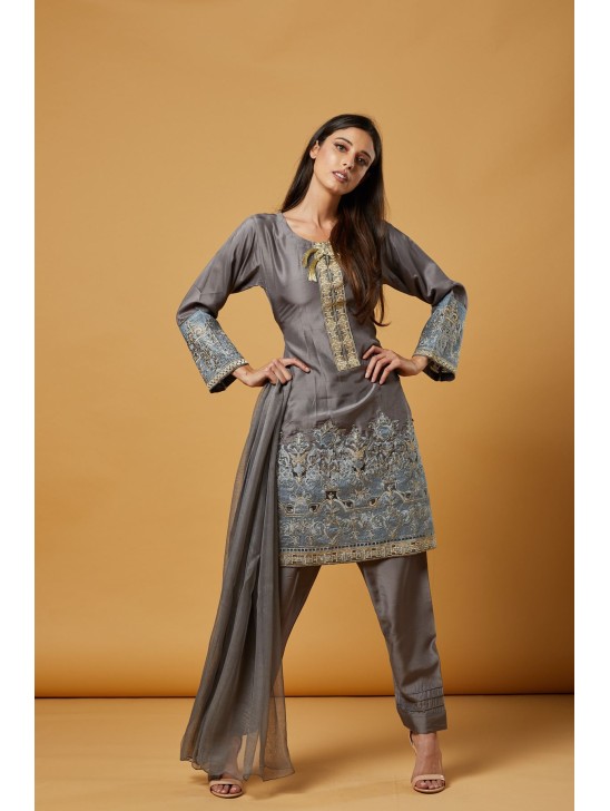 Sleet Grey Pakistani Designer Suit