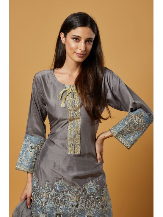 Sleet Grey Pakistani Designer Suit