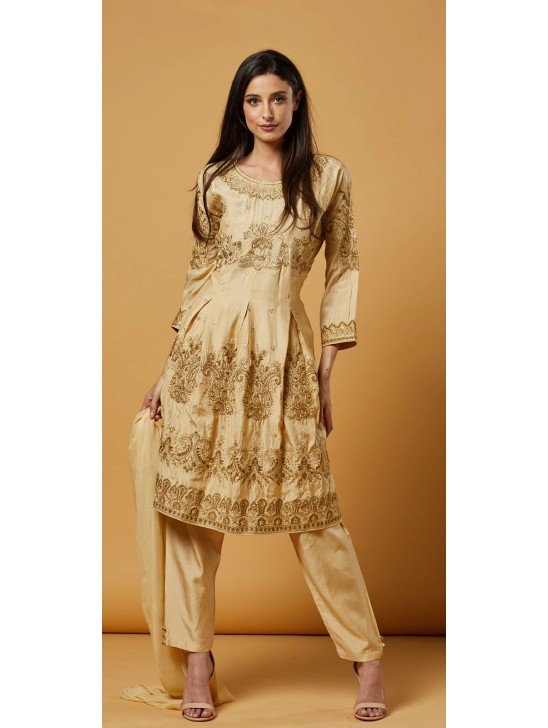 Gold Frock Salwar Suit Readymade Pakistani Wedding Dress