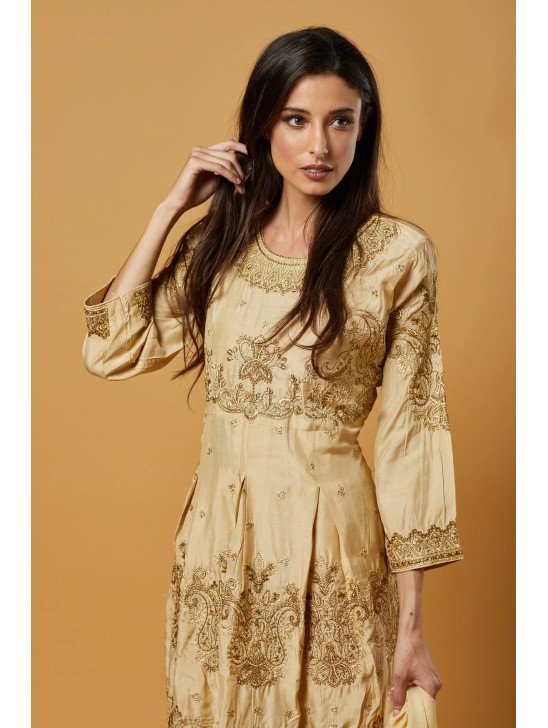 Gold Frock Salwar Suit Readymade Pakistani Wedding Dress