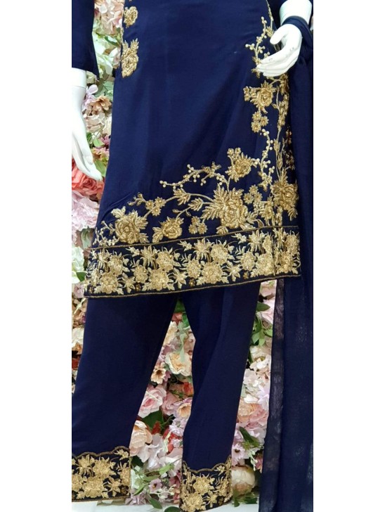 NAVY BLUE PAKISTANI DESIGNER READYMADE LINEN SUIT