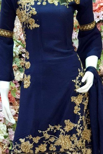 NAVY BLUE PAKISTANI DESIGNER READYMADE LINEN SUIT