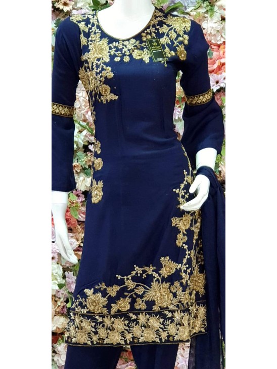 NAVY BLUE PAKISTANI DESIGNER READYMADE LINEN SUIT