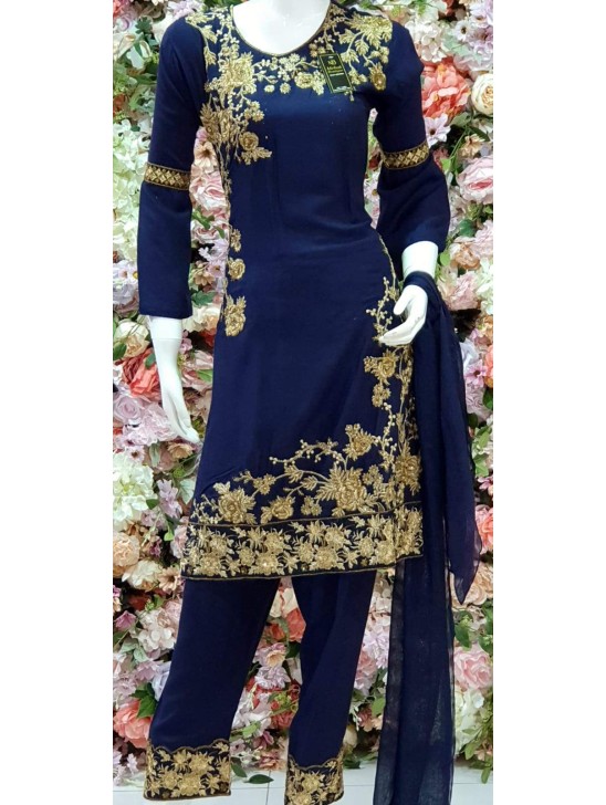 NAVY BLUE PAKISTANI DESIGNER READYMADE LINEN SUIT