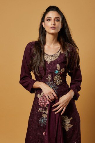 Plum Indian Designer Embroidered Salwar Suit