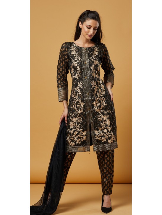 Black Ethnic Designer Embroidered Suit