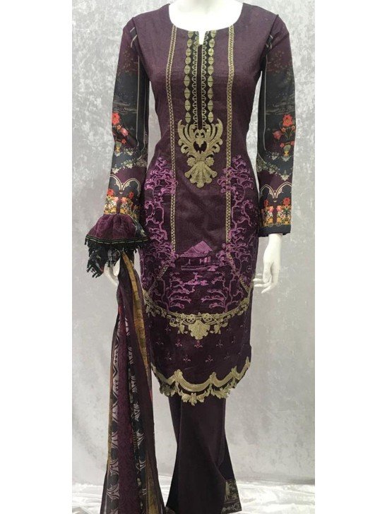 Purple Plum Khaddar Pakistani Designer Readymade Suit