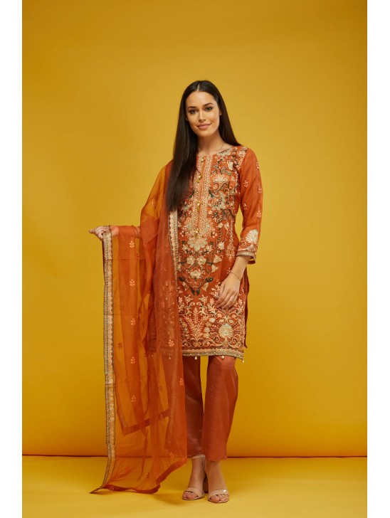 ORANGE PAKISTANI DESIGNERS READYMADE SALWAR SUIT