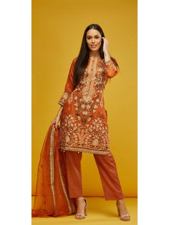 ORANGE PAKISTANI DESIGNERS READYMADE SALWAR SUIT