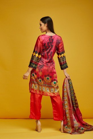 Fuchsia Silk Printed Pakistani Designer Readymade Suit