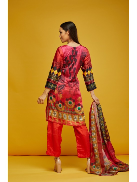 Fuchsia Silk Printed Pakistani Designer Readymade Suit