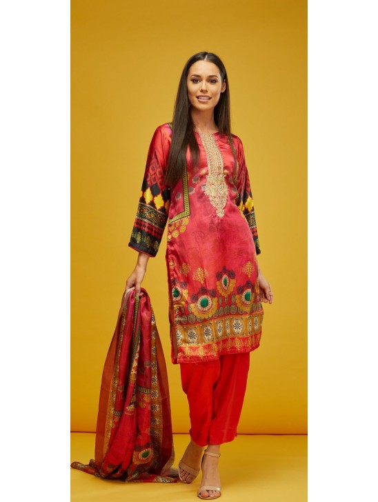 Fuchsia Silk Printed Pakistani Designer Readymade Suit