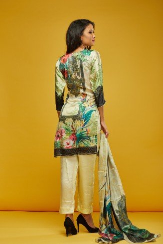 Sunshine Yellow Floral Printed Silk Salwar Kameez