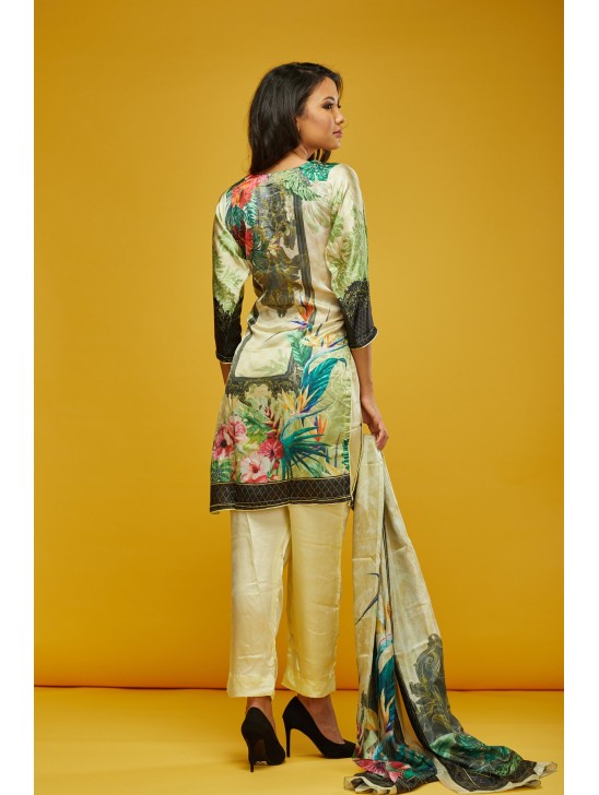 Sunshine Yellow Floral Printed Silk Salwar Kameez