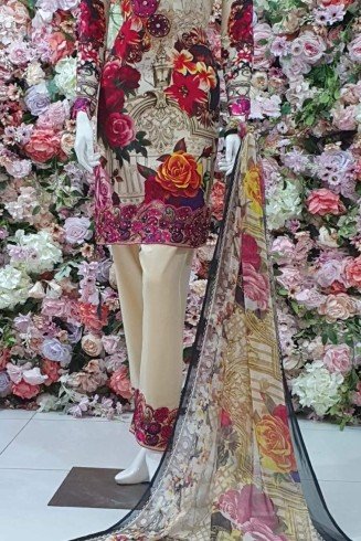 Gul Ahmed 3D Floral Pakistani Lawn Designer Suit