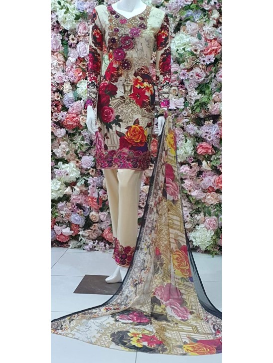 Gul Ahmed 3D Floral Pakistani Lawn Designer Suit