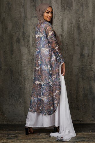 Off White Readymade Suit Pakistani Designer Modest Jacket Dress