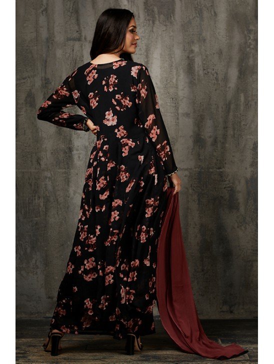 Black Floral Printed Jacket Suit Indian Formal Dress