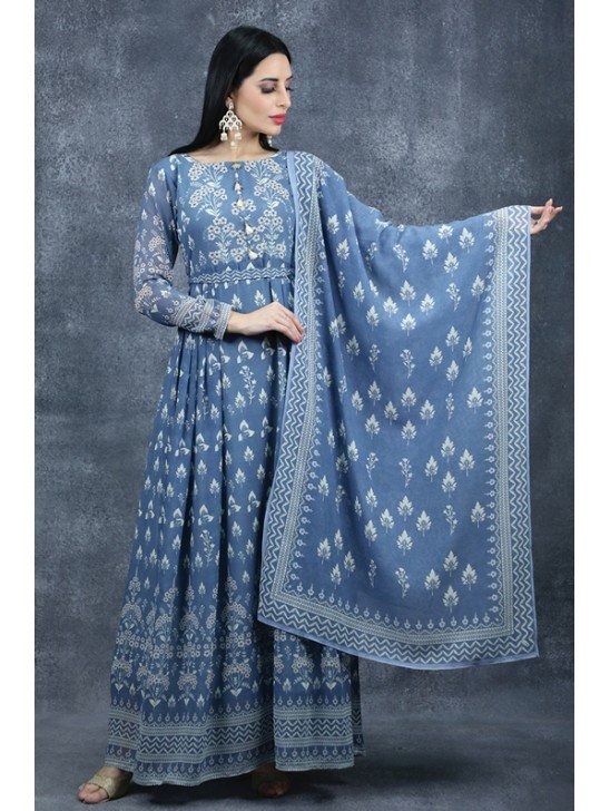 Blush Grey Printed Gown Indian Designer Anarkali Suit