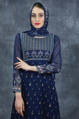 Navy Blue Festive Suit Indian A-Line Anarkali Dress