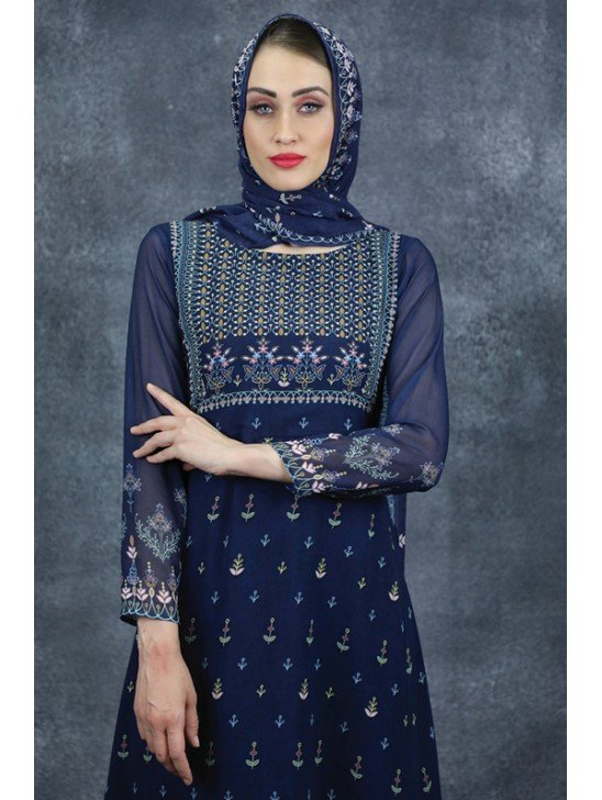 Navy Blue Festive Suit Indian A-Line Anarkali Dress