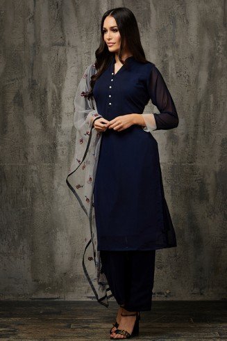 Navy Blue Salwar Kameez Readymade Pakistani Designer Party Suit
