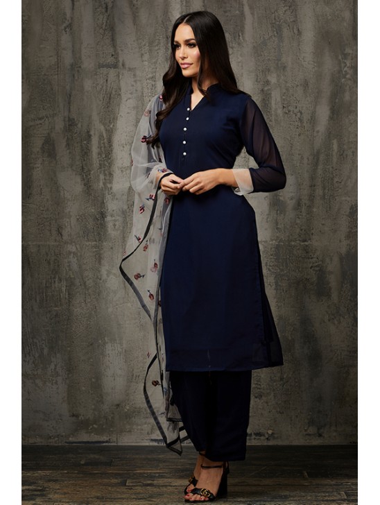 Navy Blue Salwar Kameez Readymade Pakistani Designer Party Suit