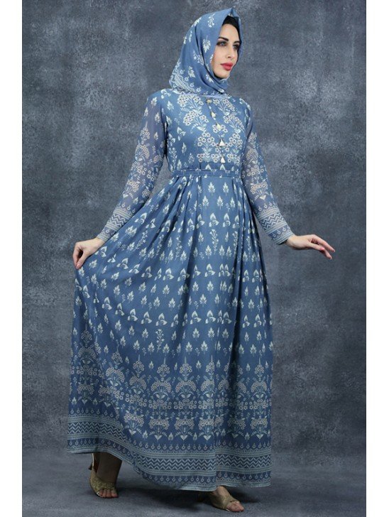 Blush Grey Printed Gown Indian Designer Anarkali Suit